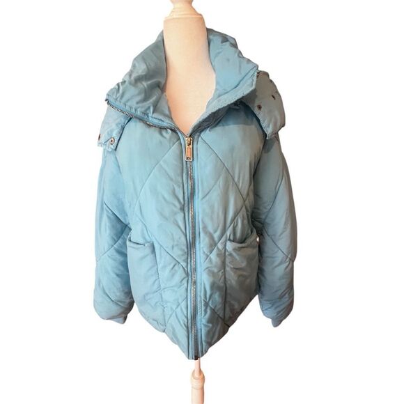 Free people EMMY SWING PUFFER jacket in capri blue with removable hood size xs - Picture 11 of 16